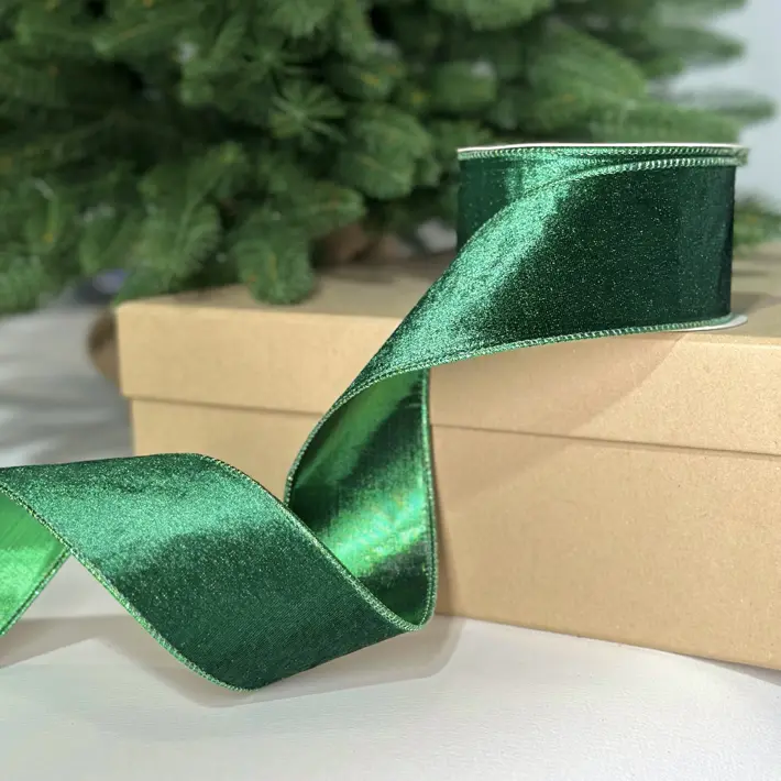 Бархатная лента, W6,3 см, L10м, полиэстер, зеленый