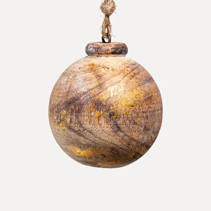 Шар D10 см, дерево, коричневый, золотой