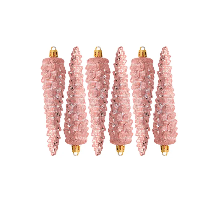 Подвесы в наборе ШИШКИ H14 см, 6 шт, пластик, светло-розовый