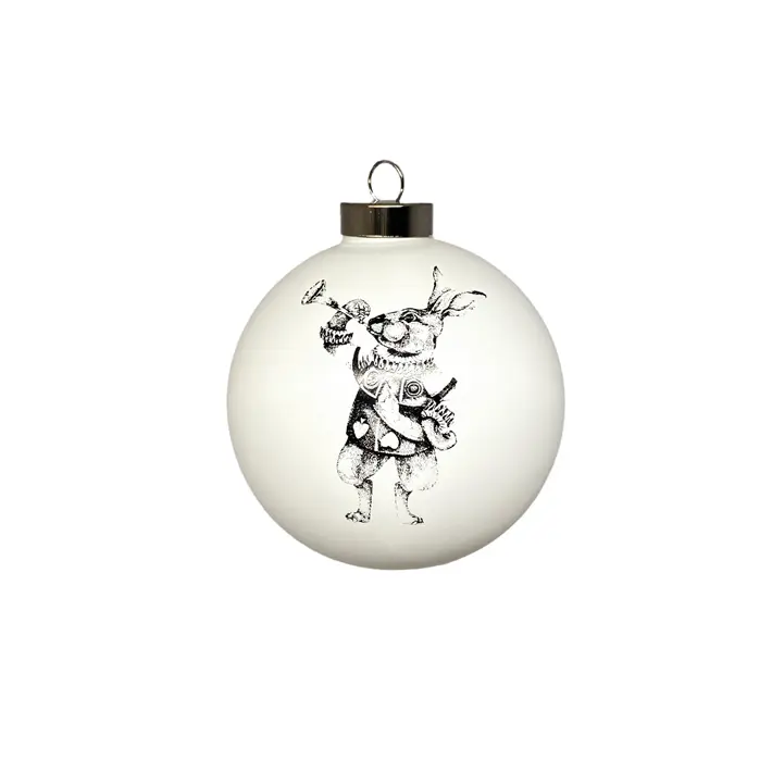 Шар с принтом ЗАЯЦ С ТРУБОЙ D10 см, стекло, белый, чёрный