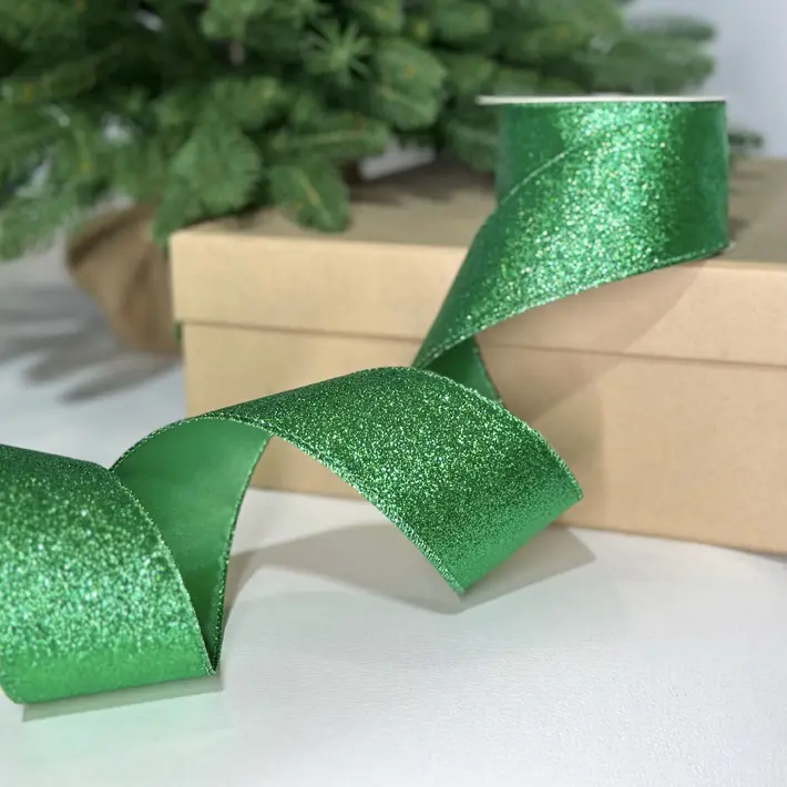 Глиттерная лента, W6,3 см, L10 м, полиэстер, зеленый