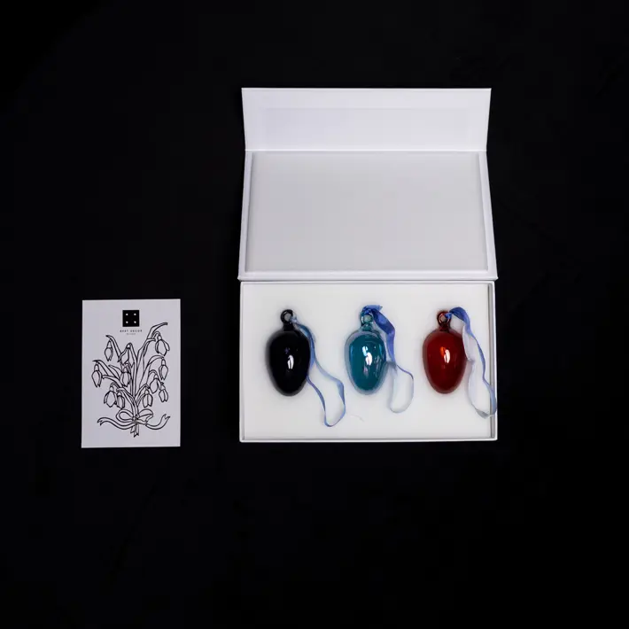 Набор украшений ручной работы ЯЙЦА, H6 см, 3 шт, коричневый, голубой, синий