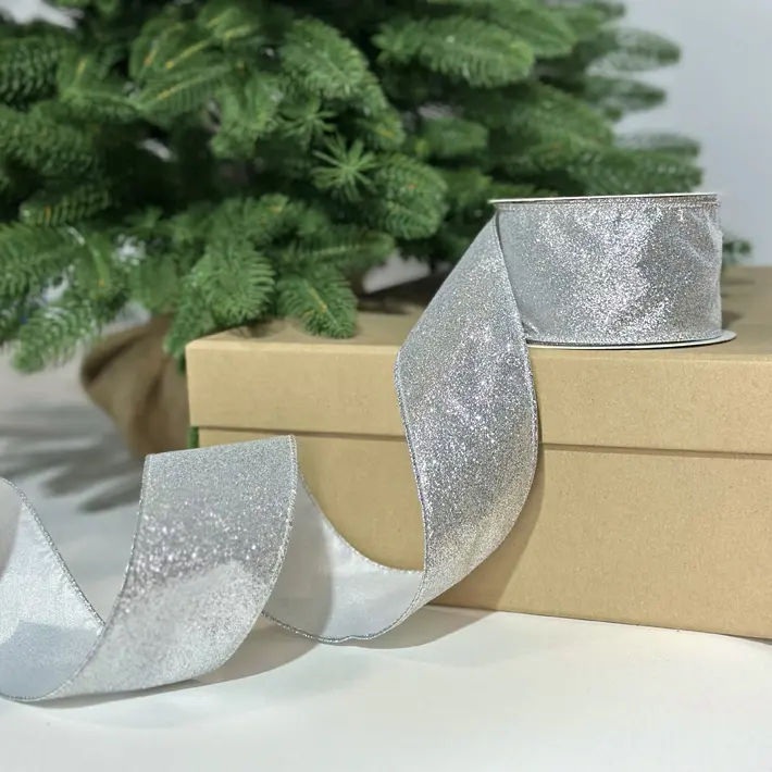 Глиттерная лента, W6,3 см, L10 м, полиэстер, серебряный