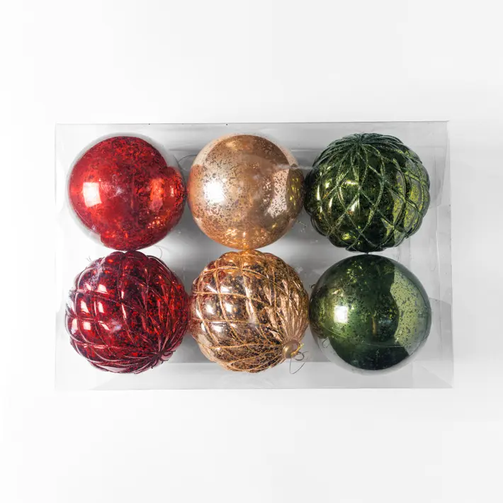 Шары в наборе D15 см, 6 шт, пластик, зеленый, красный, шампань