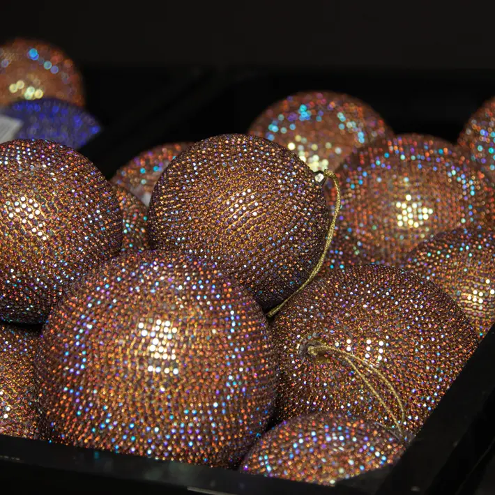 Шар D12 см c кристаллами, пластик, стекло, золотой, мультиколор