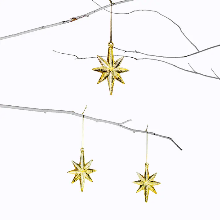 Подвесы в наборе ЗВЕЗДЫ 7х9 см, 3 шт, стекло, золотой