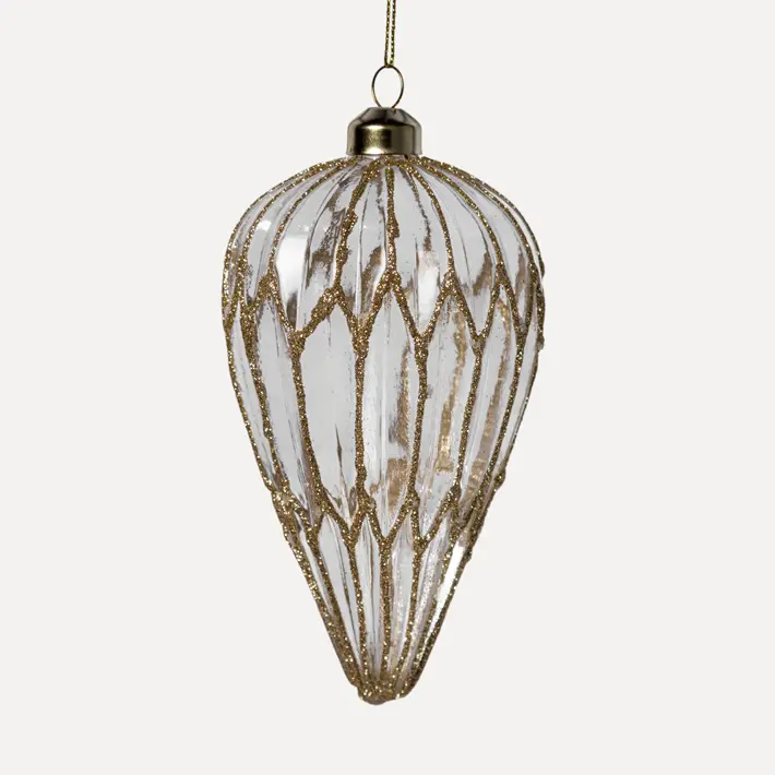Подвес ШИШКА H16 см, стекло, прозрачный, золотой