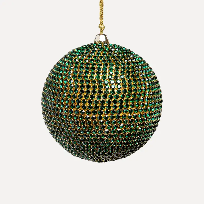 Шар c кристаллами D10 см, пластик, стекло, зелёный