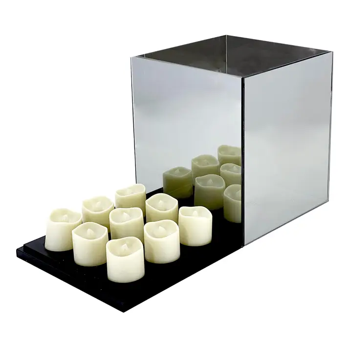 Подсвечник БЕСКОНЕЧНОСТЬ на 9 свечей 18х18х21 см, стекло, дерево, серый