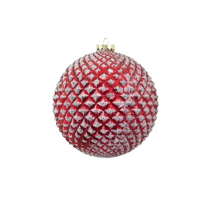 Шар D13 см, заснеженный , пластик, красный