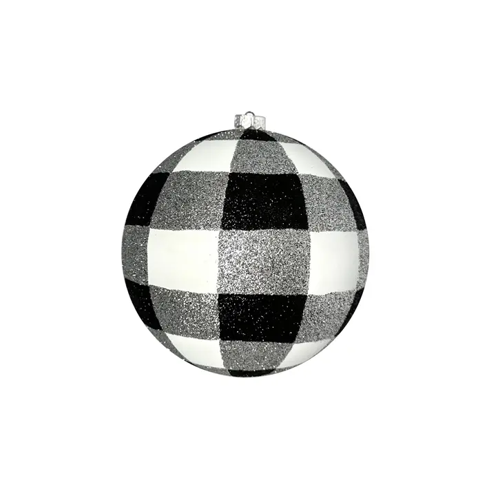 Шар в клетку D12 см, блестки, пластик, белый, черный