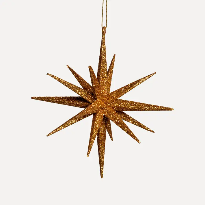 Подвес ЗВЕЗДА H15 см, глиттер, пластик, коньячный