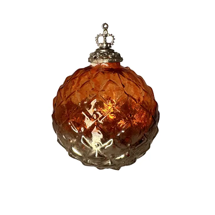 Шар D10 см, стекло, оранжевый, серебряный