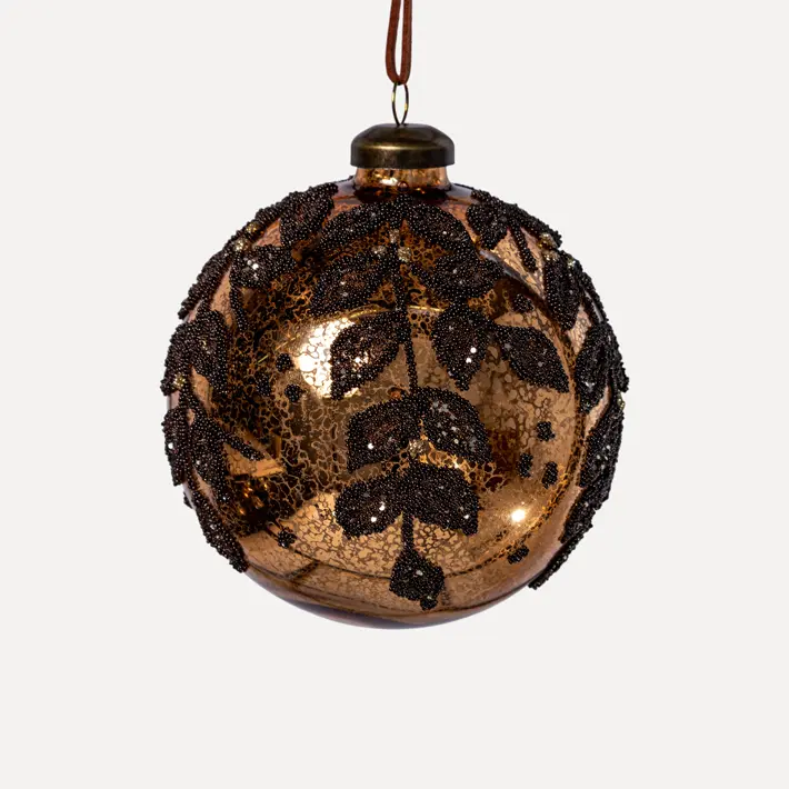 Шар ЛИСТЬЯ D10 см, стекло, медный