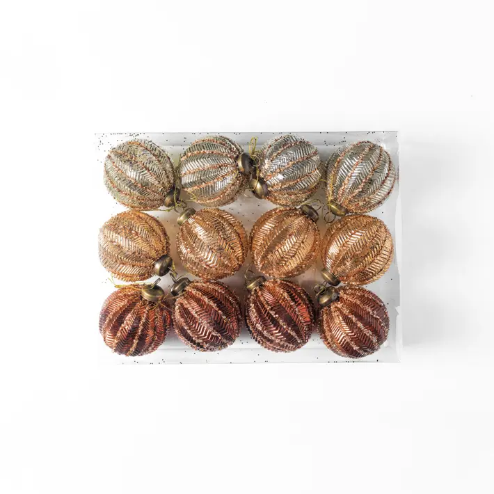 Шары в наборе D8 см, 12 шт, пластик, серебряный, медный, золотой