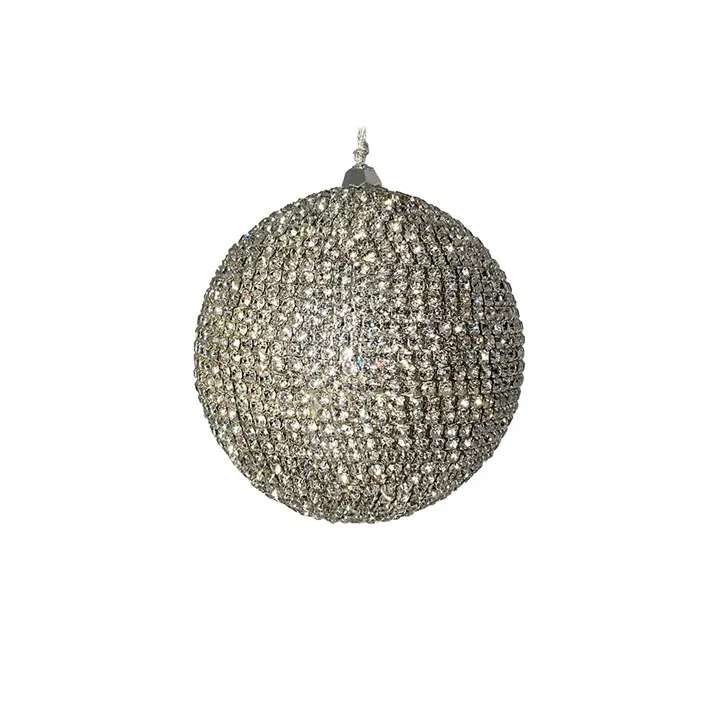 Шар c кристаллами D8 см, пластик, стекло, серебряный
