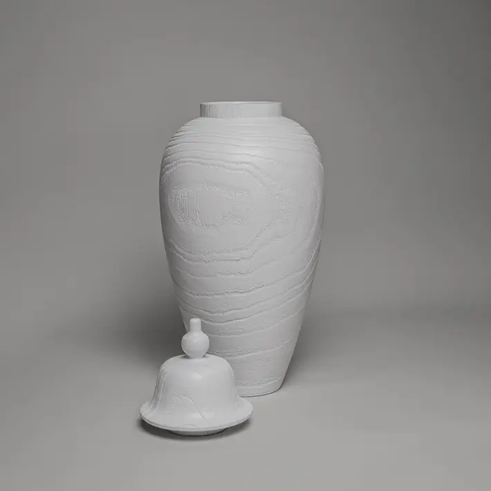 Ваза с крышкой 20х47 см, дерево, белый