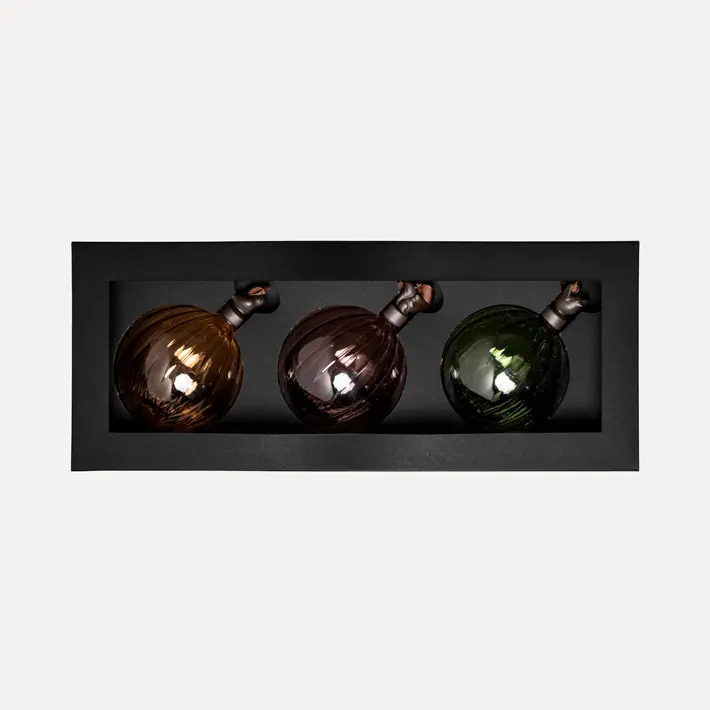 Шары в наборе D10 см, 3шт, стекло, коричневый, зеленый, винный
