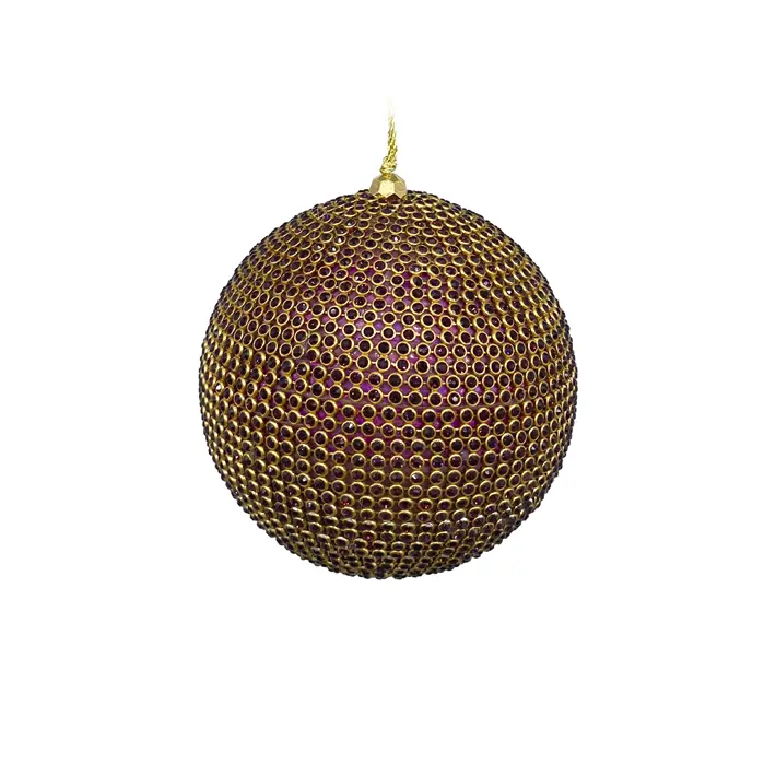 Шар с кристаллами D10 см, пластик, фиолетовый, золотой