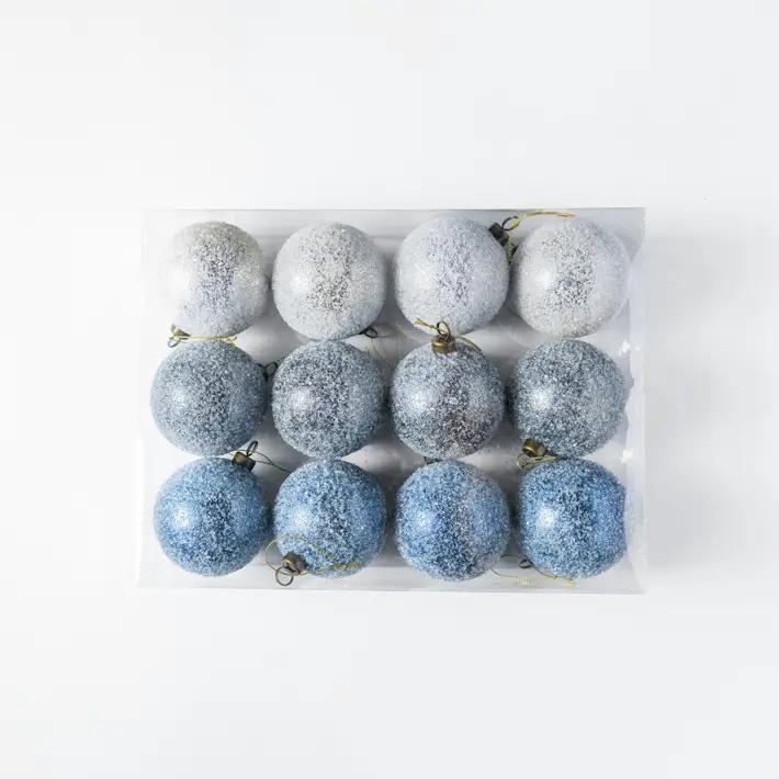 Шары в наборе D8 см, 12 шт, пластик, серебряный, голубой