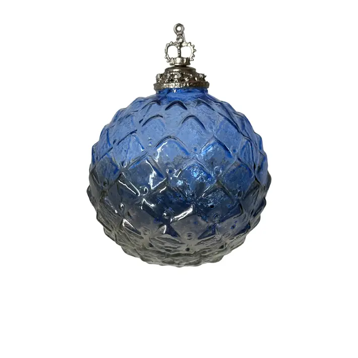 Шар D10 см, стекло, синий, серебряный