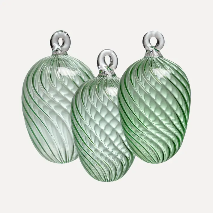 Набор украшений ручной работы ЯЙЦА, H6 см, 3 шт, светло-мятный, мятный, тёмно-мятный