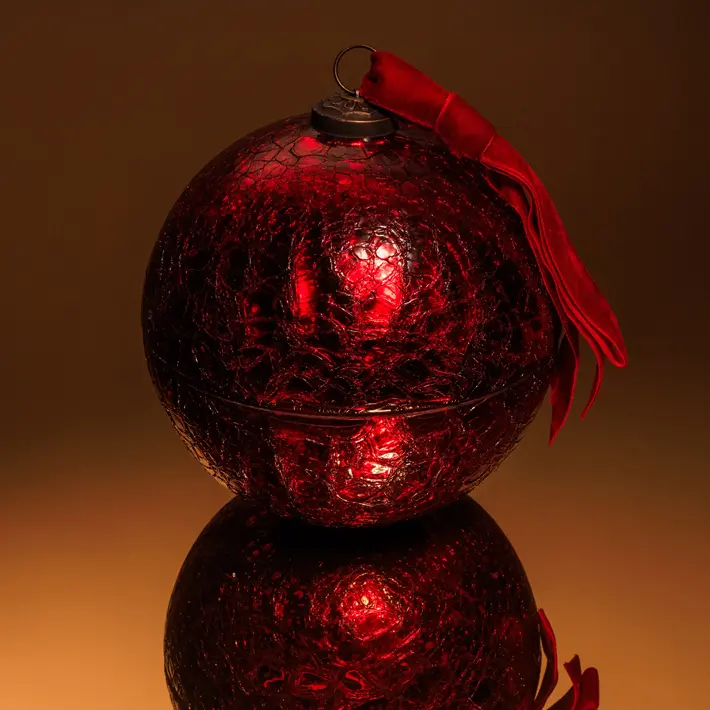 Ароматическая свеча АПЕЛЬСИН КОРИЦА, кракелюр, 15 см, стекло, красный