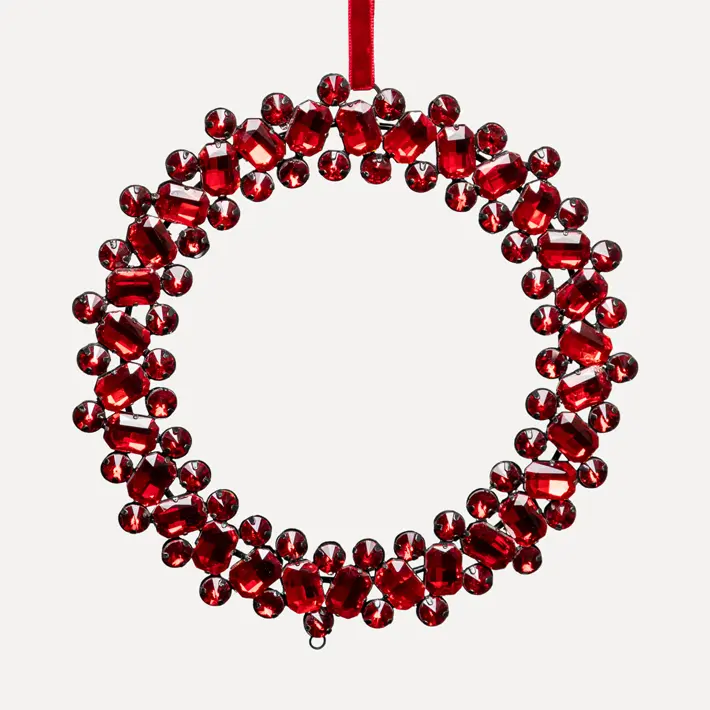 Подвес КОЛЬЦО с кристаллами D15 см, металл, стекло, красный
