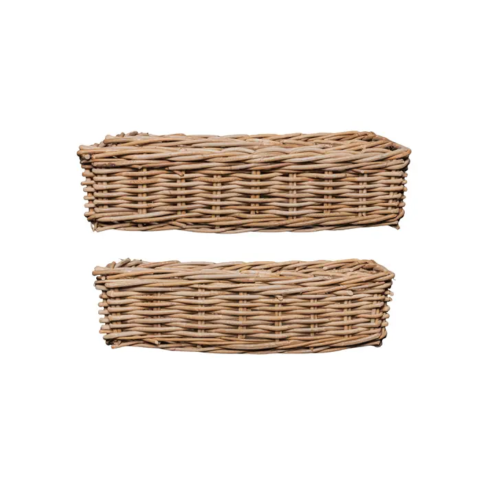 Комплект из 2-х плетёных корзин 80x35x20, 75x30x20 см, ротанг, рыжий