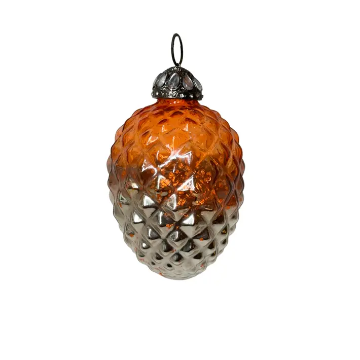 Подвес Шишка D10 см, стекло, оранжевый, серебряный