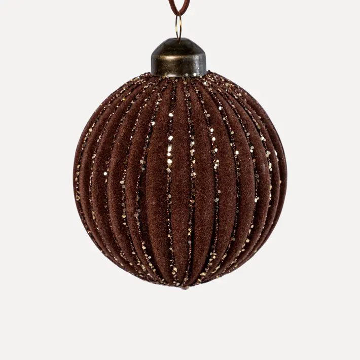 Шар D8 см, стекло, флок, темно-коричневый