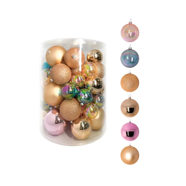 Шары в наборе D6, 8, 10 см, 55 шт, пластик, золотой, шампань, синий