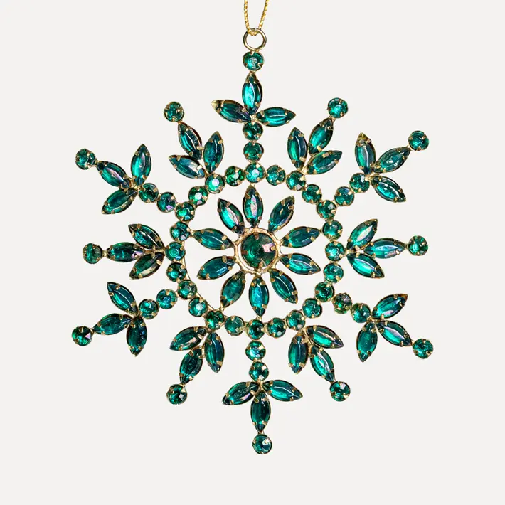 Подвес СНЕЖИНКА D14 см, металл, акрил, изумрудный, радужный