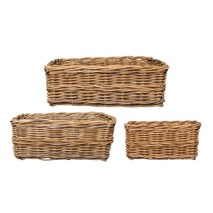 Комплект из 3-х плетёных корзин 55x40x20, 50x35x20, 35х28х20 см, ротанг, рыжий