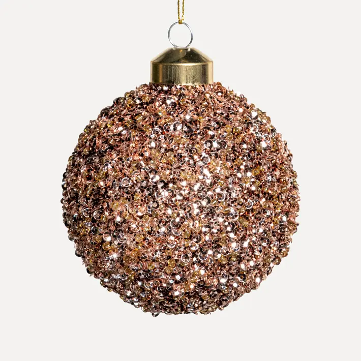 Шар с глиттером D10 см, стекло, коричневый