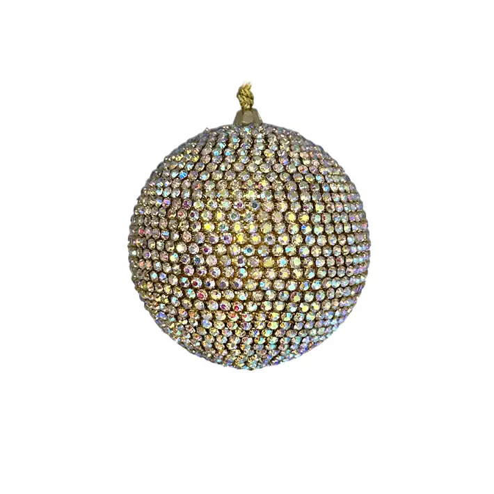 Шар D8 см c кристаллами, пластик, стекло, радужный, золотой