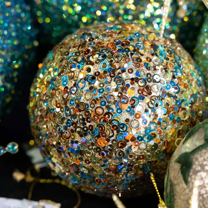 Шар D10 см с пайетками, пенопласт, бирюзово-золотой, мультиколор