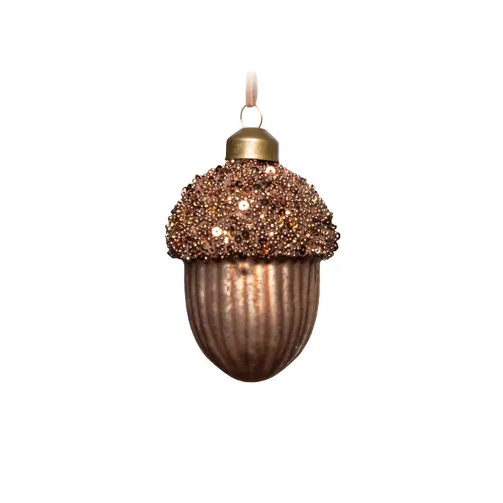 Подвес ЖЕЛУДЬ H8 см, стекло, зеленый, коричневый