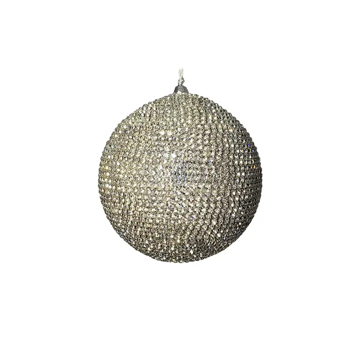 Шар c кристаллами D10 см, пластик, стекло, серебряный