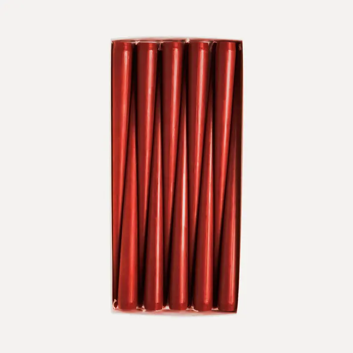 Набор конусных свечей в коробке, 29 см, 10 шт, воск, красный