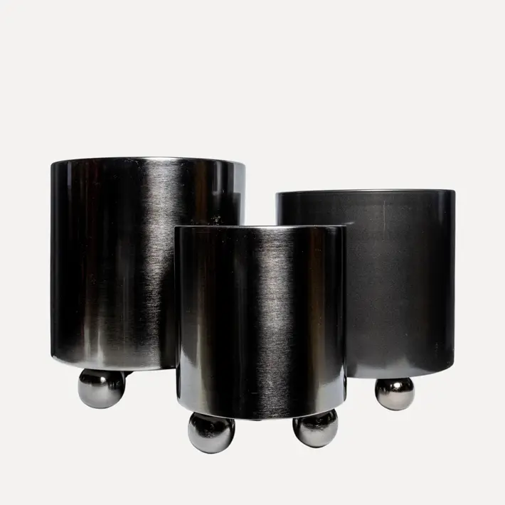 Набор из 3-х кашпо на круглых ножках 27x33, 25х31, 20х25 см, металл, серебряный