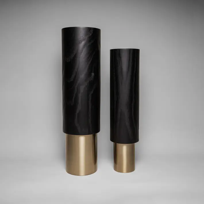 Ваза 20х70 см, дерево, черный, золотой