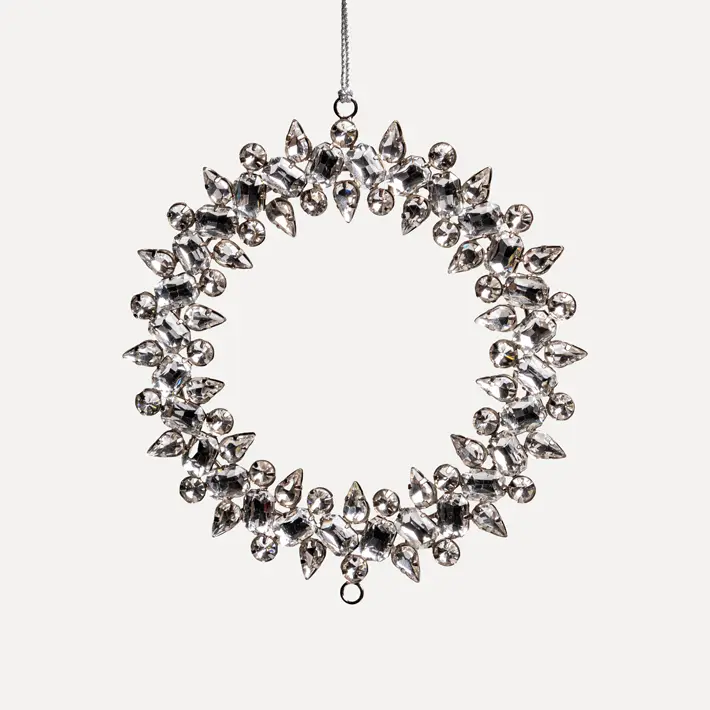 Подвес КОЛЬЦО с кристаллами D15 см, стекло, металл, серебряный