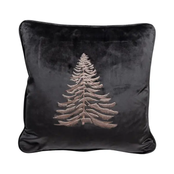 Подушка с вышивкой ЕЛКА, 50х50 см, текстиль, серый