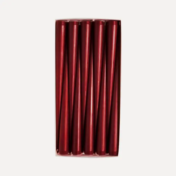 Набор конусных свечей в коробке, 29 см, 10 шт, воск, бордовый