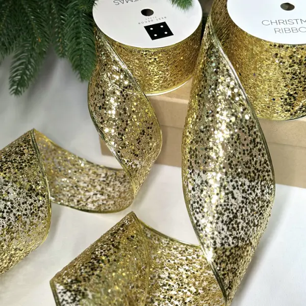 Лента с пайетками, W10 см, L10 м, полиэстер, золотой