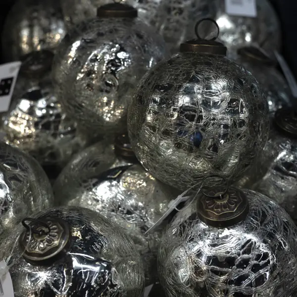 Шар КРАКЛЕ D10 см, стекло, серебряный