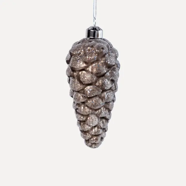 Подвес ШИШКА 6x12 см с блестками, стекло, серый