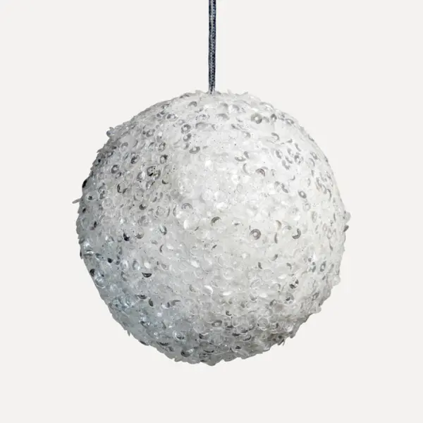 Шар D20 см с пайетками, пенопласт, белый