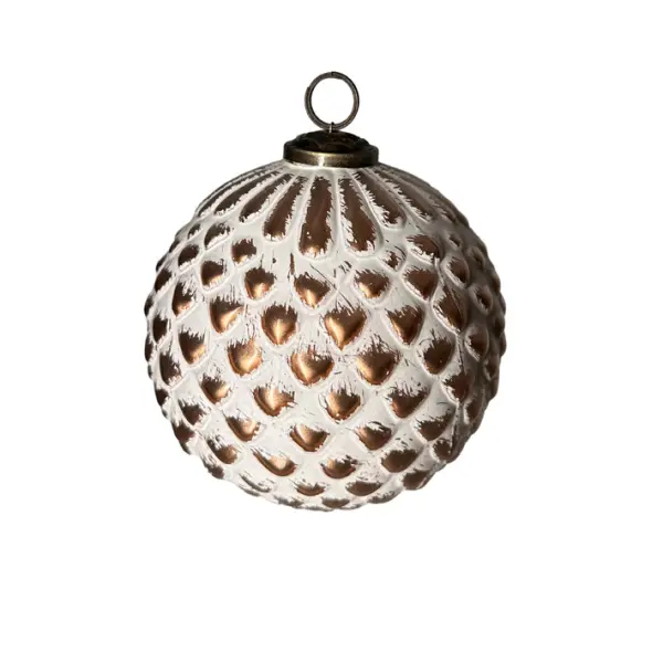 Шар D12 см, заснеженный, стекло, медный, белый